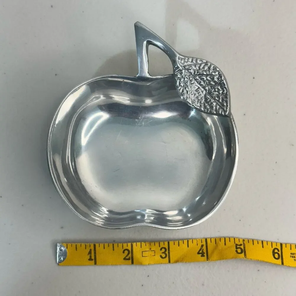 Pier 1 Imports Polished Aluminum Apple Fruit Bowl Metal Candy Trinket Dish
